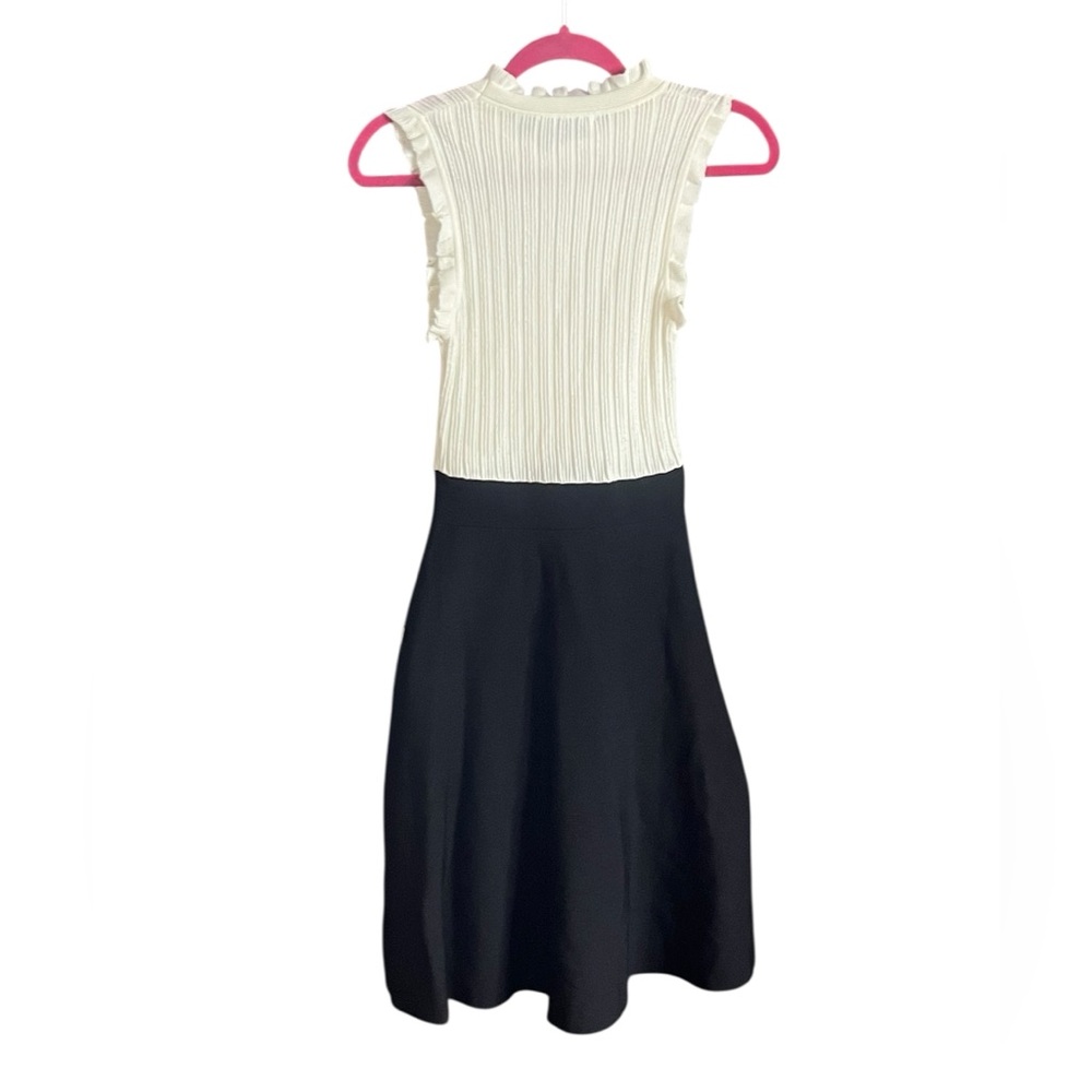 SANDRO PARIS Edda Black White Midi Sleeveless Ruffle Career Cocktail Dress S - Picture 6 of 8